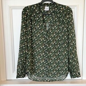 Cabi Garden Blouse – Dark Green Floral Button Front – Size M